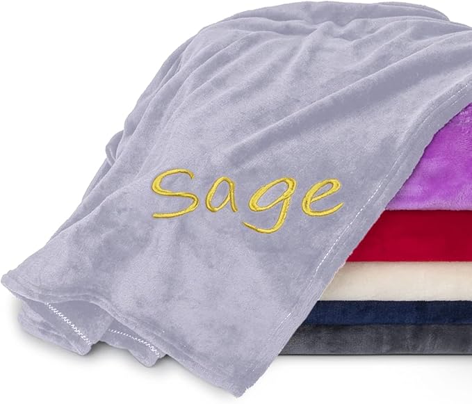 Personalized Blankets for Adults - Custom Blanket with Embroidered Name or Monogram - Soft Fleece Throw Cover for Bed & Couch - Silver (60"x80")