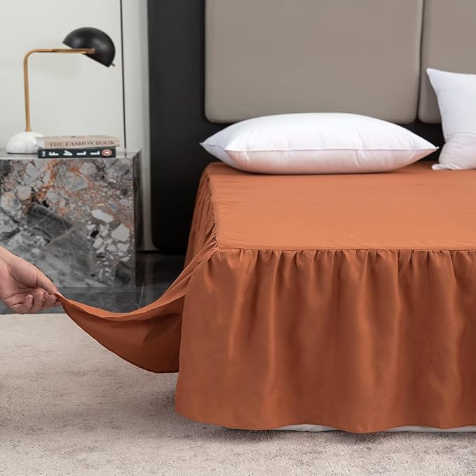 Terracotta Bed Skirt Full Size Ruffled Bed Skirt with Split Corners, Full Bed Skirt 18 Inch Drop, Full Size Bed Skirt Terracotta for Ruffled Bed Skirt with Split Corners, Bed Skirts Full Size