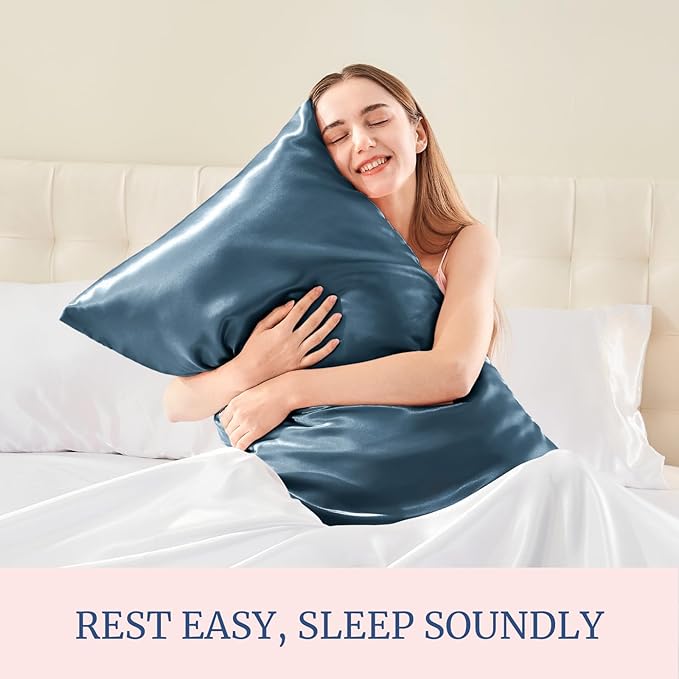 BEDELITE Satin Pillowcase for Hair and Skin, Super Soft Similar to Silk Pillow Cases 4 Pack with Envelope Closure, Cooling Pillowcases for Women Men (20"x36" King Size, Bluesteel)
