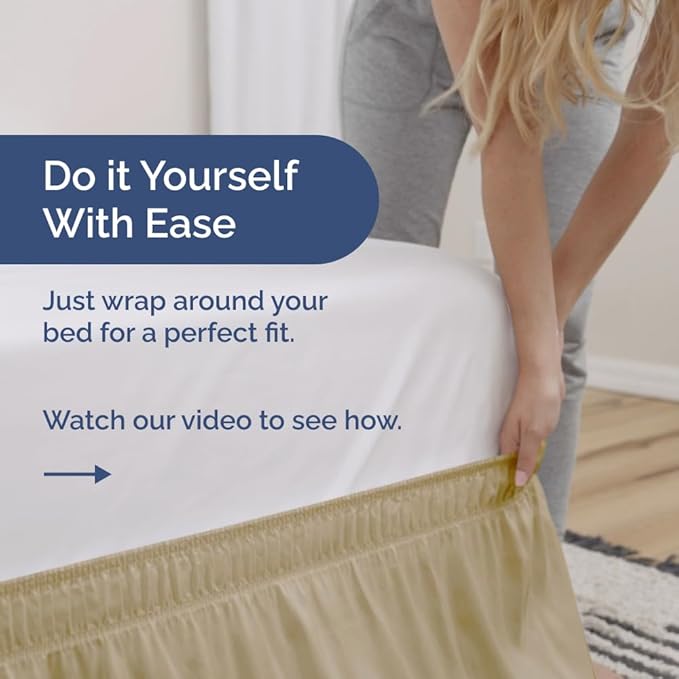 Wrap Around Dust Ruffle Bed Skirt - Beige - Twin/Twin XL Size Beds with 12 Inch Drop - Easy Fit Elastic Strap - Adjustable Pleated Bedskirt w/Brushed Fabric - Wrinkle Free - Women, Men, Kids & Teens