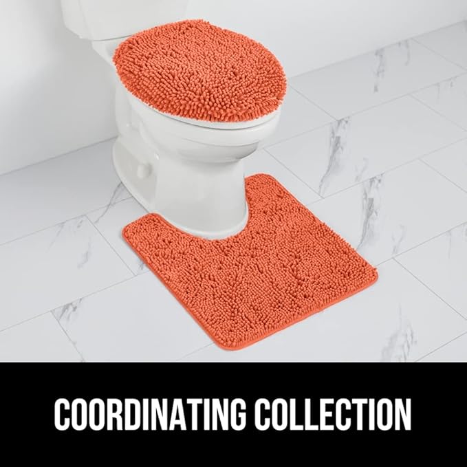 GORILLA GRIP Soft Chenille Bathroom Toilet Lid Cover, Machine Washable Seat Covers, 19.5x18.5, Stays in Place Rubber Backing, Fits Most Round, Elongated and Oblong Lids, Accessories Decor, Coral