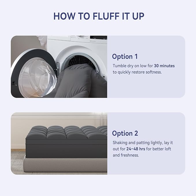 ELEMUSE Full Grey Mattress Topper for Back Pain, Extra Thick Mattress Pad Cover, Plush Soft Pillowtop with Elastic Deep Pocket, Overfilled Down Alternative Filling