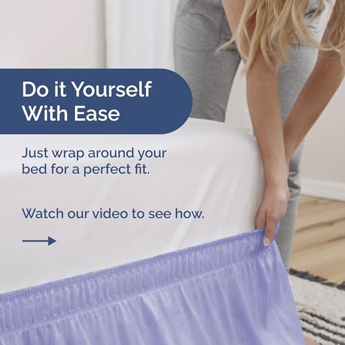 Wrap Around Dust Ruffle Bed Skirt - Lavender - for King Size Beds with 12 Inch Drop - Easy Fit Elastic Strap - Adjustable Pleated Bedskirt w/Brushed Fabric Wrinkle Free - for Women, Men, Kids & Teens