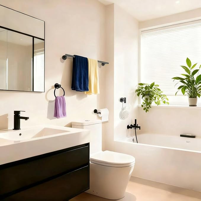Matte Black Bathroom Towel Bar Set, 14-Piece Stainless Steel Hardware Bathroom Accessories, 16" and 24" Towel Racks for Bathroom Walls