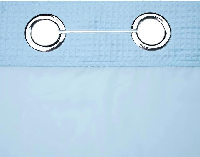 River Dream Sky Blue Fabric Shower Curtain Set, Cotton Blend, Waffle Weave, with Snap in Replacement Liner，54 x 80 inches