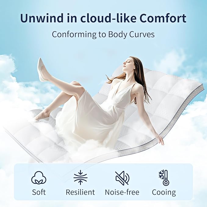 Full Mattress Topper for Back Pain, Extra Thick Pillowtop, Cooling and Plush Mattress Pad Cover Bed Topper Protector with 8-21 Inch Deep Pocket