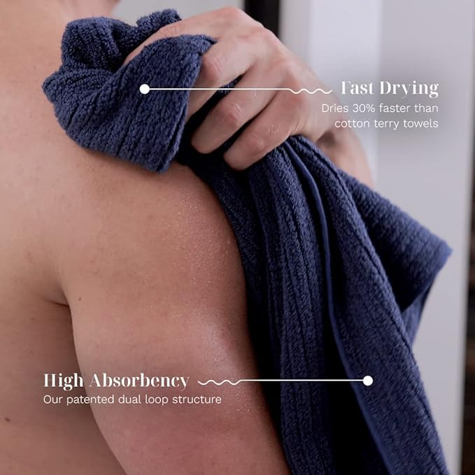LUXOME Luxury Performance 2-Piece Bath Towel Set | Dual-Loop Design | Ultra Soft | Highly Absorbent | Quick Drying | Harbor (Navy)