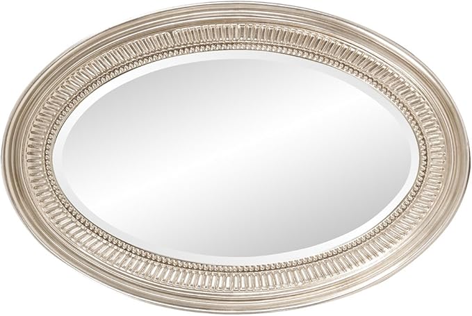 Howard Elliott Ethan Brushed Nickel Oval Decorative Wall Hanging Mirror, Vintage Oval Mirror for Wall Decor Resin Frame Vanity Mirror Perfect for Living Room, Bedroom & Home Decor, 21 x 31 Inch