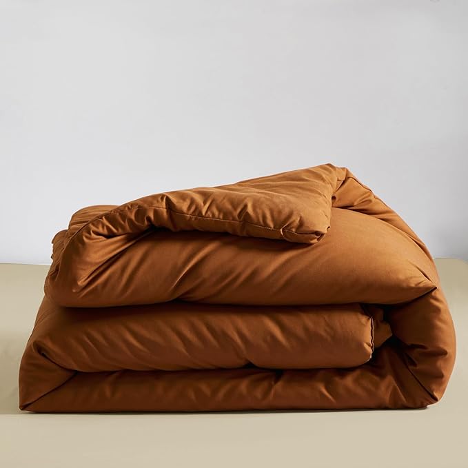 Cottonight Pumpkin Comforter Set Twin - Burnt Orange Bedding Cotton Rust Caramel Solid Blanket Quilt - Soft Breathable Cinnamon for Kids Teens