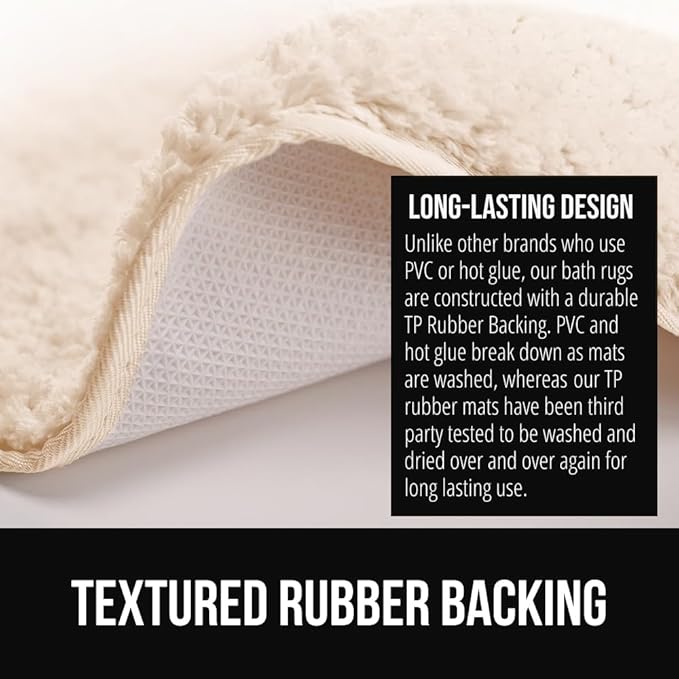 GORILLA GRIP Ultra Soft Plush Bathroom Rugs with Textured Rubber Backing, 34 x 24 Absorbent Quick Dry Bath Mat, Machine Washable Shower Mats, Home Décor Accessories Bathmat Rug Essentials, Ivory