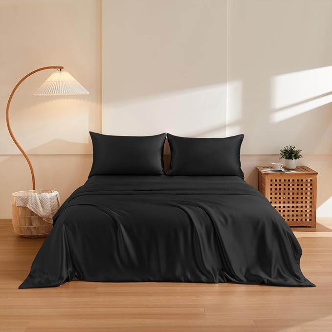 THXSILK 100% Pure Mulberry Silk Duvet Cover Set 3 Piece, 6A+ Grade Luxury Soft Bedding Silk Sheets for Hair and Skin, 1 Pcs Duvet/Quilt/Comforter Cover with 2 Zippered Pillowcases (Black, King)