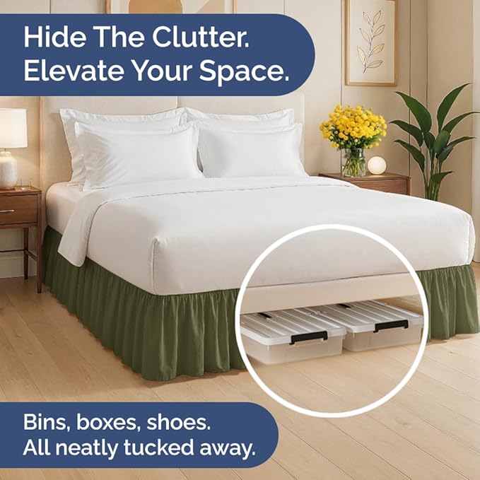 Bedskirt Queen Size Ruffle - 15 inch Drop Dust Ruffle Bed Skirt with Platform - Soft, Easy Fit, Premium Hotel Quality - Wrinkle, Fade & Shrink Resistant - for Women, Men, Kids and Teens - Sage Green