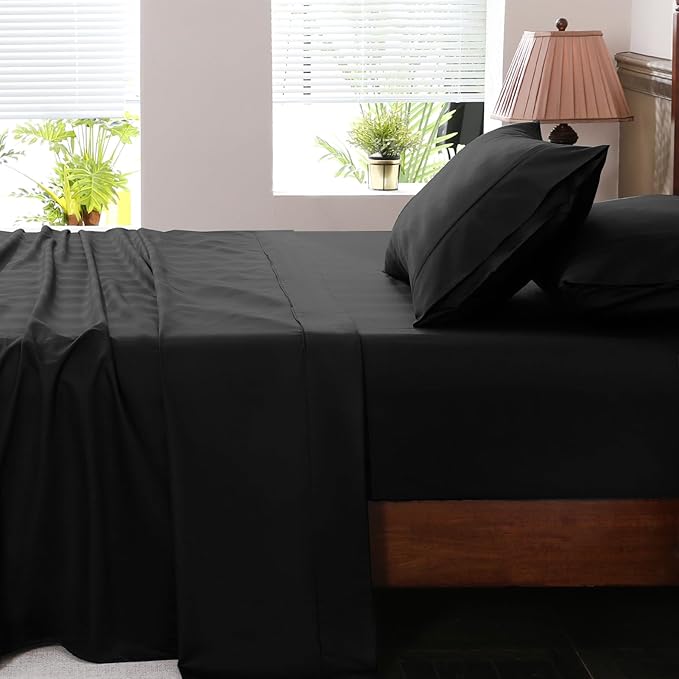 Extra Deep Pocket California King Sheets 18-24 Inch 1000 Thread Count 100% Egyptian Cotton Sateen Weave Soft Breathable 4 Pieces（California King,Black）