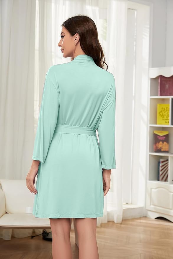 HEARTNICE Robes for Women Lightweight Short Knit Kimono Knee Length Bathrobe for Womens Soft 3/4 Sleeves Summer Sleepwear