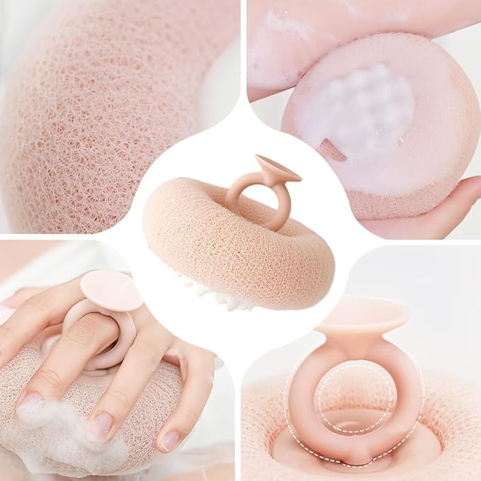 Super Soft Sunflower Suction Cup Bath Ball, ponge Mesh Pouf Shower Ball for Women, Men Shower,2024 Upgraded 2-in-1 Sunflower Bath Ball,Exfoliating Bath Sponge Cleaning Brush. (Apricot+Purple)