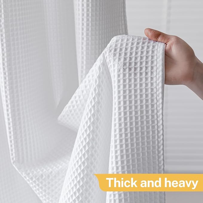 River Dream 86" Extra Long No Hooks Shower Curtain with Snap in Liner, Waffle Weave Cotton Blend,Hotel Quality,White,71Wx86L