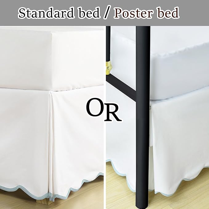 HIG King Bed Skirt - Easy Fit Scallop Edge Pleated Bedskirts with Spilt Coner, 12 Inch Drop Anti-Slip Dust Ruffle, Thick Fabric for Enhanced Privacy, Pre-Washed for Long-Lasting Use, Machine Washable