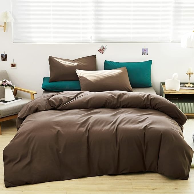 Cottonight Brown Comforter Set Queen Bedding Set Mocha Solid Modern Dark Color Blanket Quilts Soft Chocolate Color Breathable Brown Comforter Set for Women Men Queen Size
