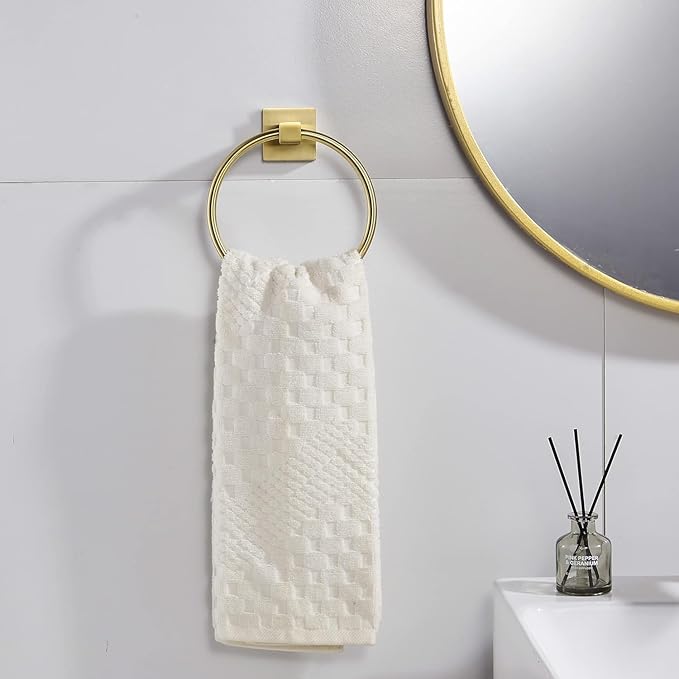 FORBATH Gold Toilet Paper Holder Towel Ring, Brushed Gold Bathroom Hardware, Hand Towel Holder Toilet Tissue Roll Holder Set, Wall Mount SUS304 Stainless Steel Bath Accessories, 2pcs