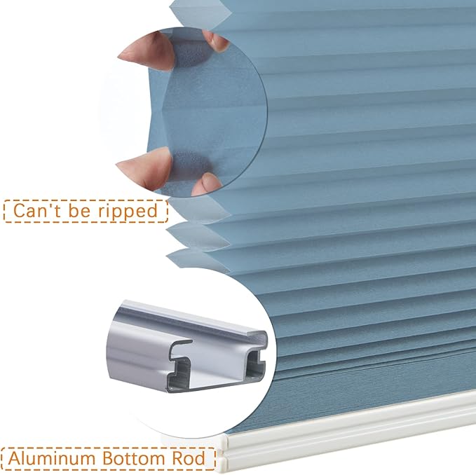 Persilux Light Filtering Cellular Window Shades Cordless Shades Bottom up UV Protection Room Darkening Honeycomb Blinds for Windows, Home and French Doors, Blue, 28" W x 60" H