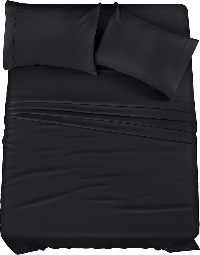 Utopia Bedding Full Sheet Set – 4 Piece Bed Sheets for Full Size Bed, Soft and Breathable Microfiber, Includes 1 Fitted Sheet, 1 Flat Sheet and 2 Pillowcases (Black)