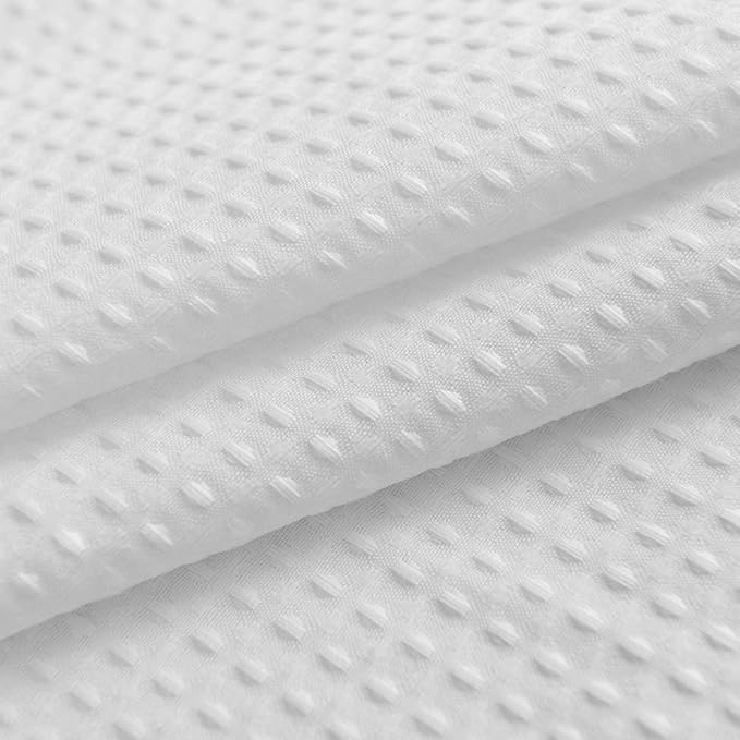 Barossa Design Waffle Weave Fabric Shower Curtain Hotel Spa Luxury - White Heavyweight Curtains for Bathroom with Cloth Pique Pattern, Water Repellent, 71 x 72 Inches Shower Decorative