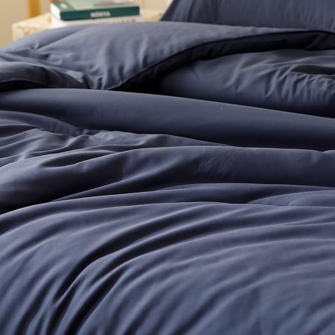 ROSGONIA King Size Comforter Set Navy Blue, 3pcs (1 Blue Comforter & 2 Pillowcases), All Season Bedding Soft Lightweight Bedspread Blanket Quilt