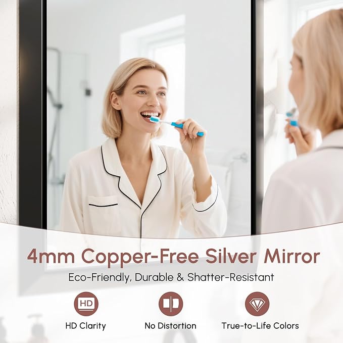 USHOWER Black Bathroom Mirrors for Over Sink, 30x36 Inch Beveled Rectangular Bathroom Vanity Mirror, Brushed Thick Aluminum Framed, Anti-Rust, 4mm Copper-Free Silver Wall Mirror