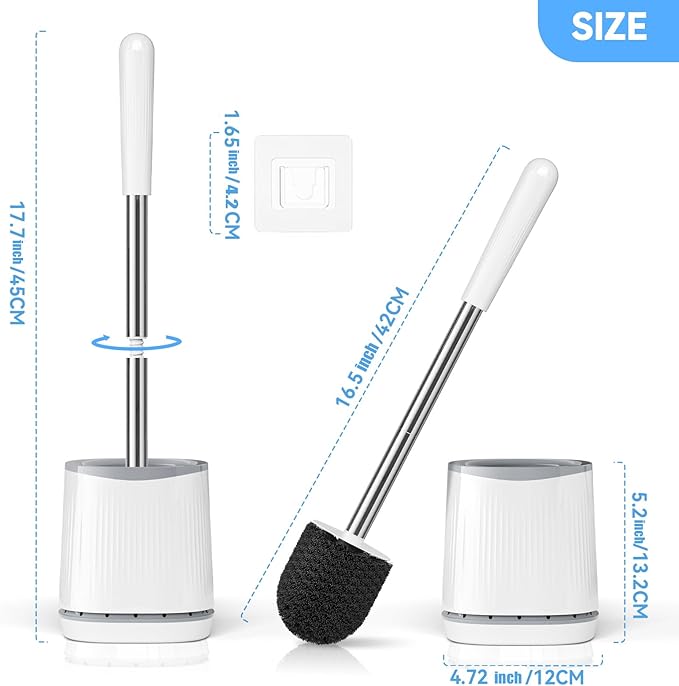 TRENTI Toilet Brush, Toilet Brush and Holder Set, Bristles Toilet Bowl Brush Head with Ventilated Holder, Wall Mounted Compact Toilet Brush Set for Bathroom Deep Cleaning (3, White)