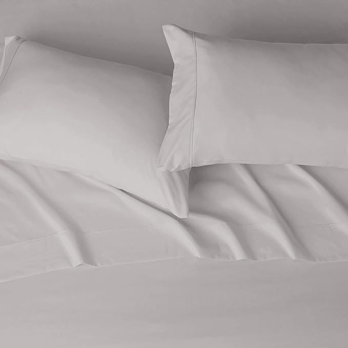 Amazon Basics Lightweight Super Soft, Wrinkle-Free Easy Care Microfiber 4 Piece Bed Sheet Set with 14-Inch Deep Pockets, King, Light Gray, Solid