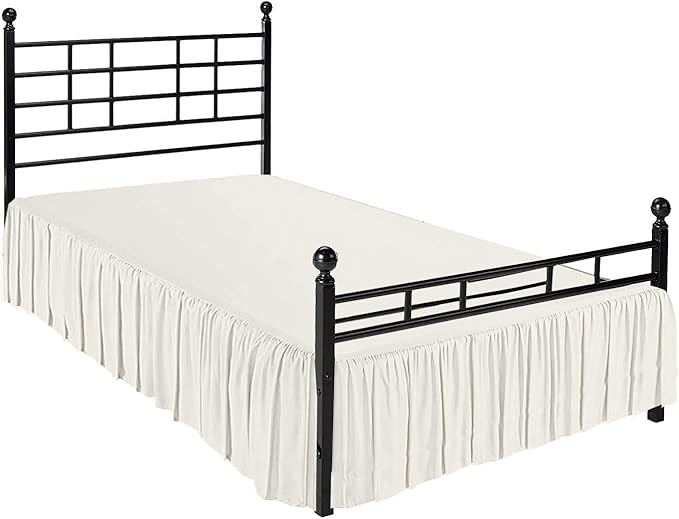 Ruffled Bed Skirt with Split Corners, Ivory, King 14 Inch Drop Bedskirt, Hotel Quality Brushed Microfiber Wrinkle Free Dust Ruffle Bed Skirt King Size