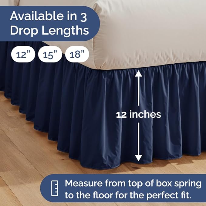 Bedskirt Queen Size Ruffle - 12 inch Drop Dust Ruffle Bed Skirt with Platform - Ultra-Soft, Easy Fit, Premium Hotel Quality - Wrinkle, Fade & Shrink Resistant - for Women, Men, Kids and Teens - Navy