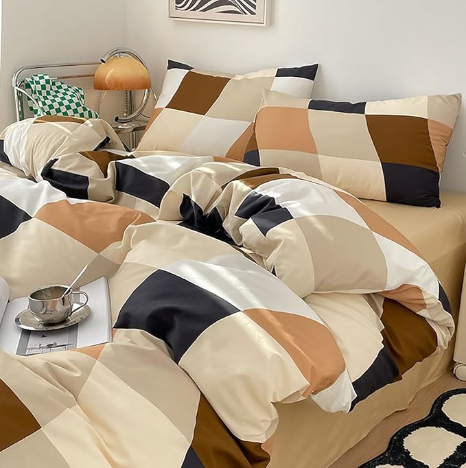 KAREVER Checkerd Comforter Set Queen Buffalo Plaid Bedding Set Men Women Modern Chic Grid Bed Blanket White Black Plaid Buffalo Queen Bedding Comforter All Season Hotel Quality