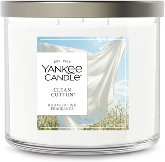 Yankee Candle Clean Cotton, Fall Scented Candle, 14.5oz 3-Wick Candle Jar with up to 40 Hours Burn Time, Giftable