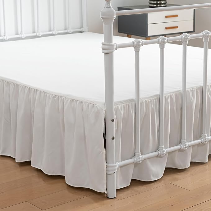 Bed Skirt Ruffled Bed Skirt with Split Corners, 18 Inch Drop Dust Ruffle Bed Skirts with Platform, Ivory, Twin Size