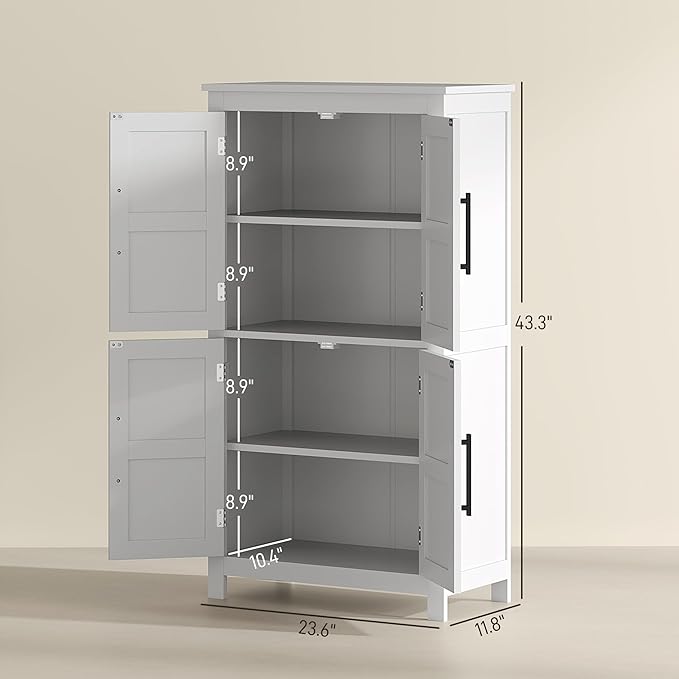 HOMCOM Farmhouse Bathroom Storage Cabinet with 4 Barn Doors, Bathroom Floor Cabinet with 2 Adjustable Shelf, Freestanding Storage Cupboard, White