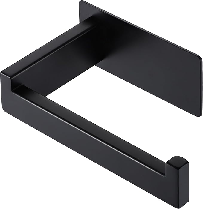 LANC Self-Adhesive Toilet Paper Holder, Matte Black Toilet Tissue Holder Wall Mounted for Bathroom Kitchen Stick On Paper Roll Holder with No Drilling Rustproof Stainless Steel, A8307MB