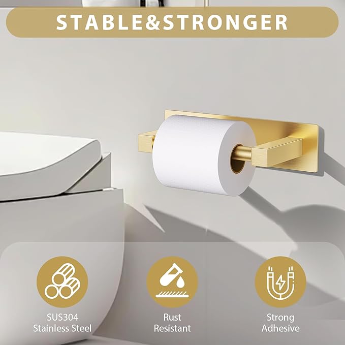 Brushed Gold Bathroom Toilet Paper Holder Wall Mount, Stainless Steel Commercial Toilet Paper Dispenser Paper Towel Holder, Large Bathroom Toilet Tissue Roll Holder