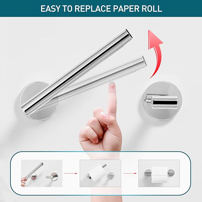 Chrome Toilet Paper Holder - Polished Metal Bathroom Flexible Pivot Tissue Roll Holder on Wall Mounted, Sturdy SUS 304 Stainless Steel Toilet TP Large Mega Roll Holder Modern Silver