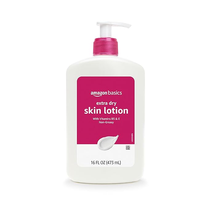Amazon Basics Body Lotion For Dry Skin with Vitamins B5 & E, Clean Scent, 16 fl oz (Previously Solimo)
