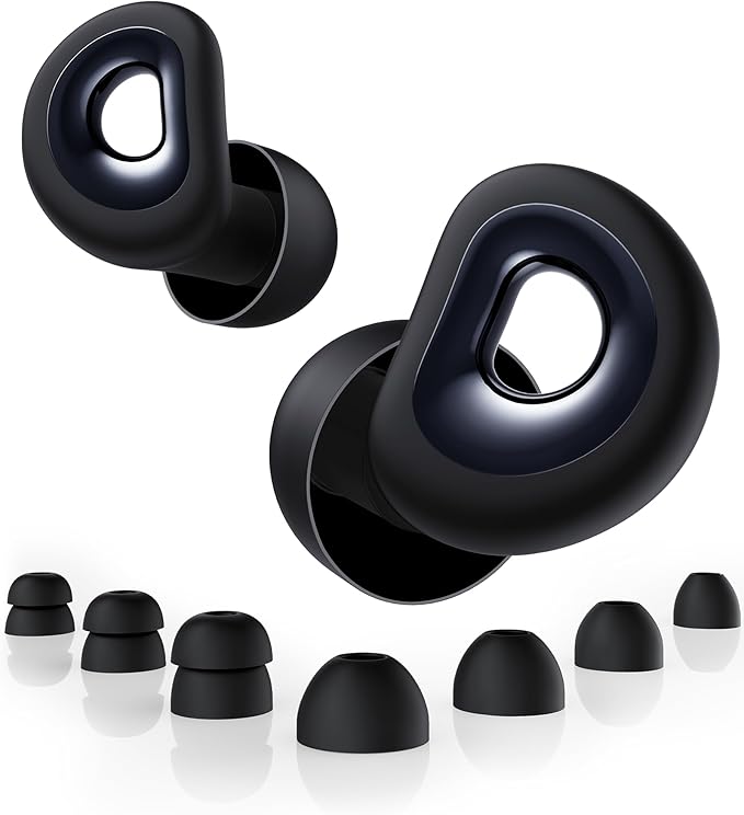 50dB Ear Plugs for Sleeping, Ultralight Noise Cancelling Ear Plugs with 7 Tips (2 Types) Earplugs for Sleep for Concert, Work, Airplane, Hearing Protection Earplugs for Noise Reduction Black