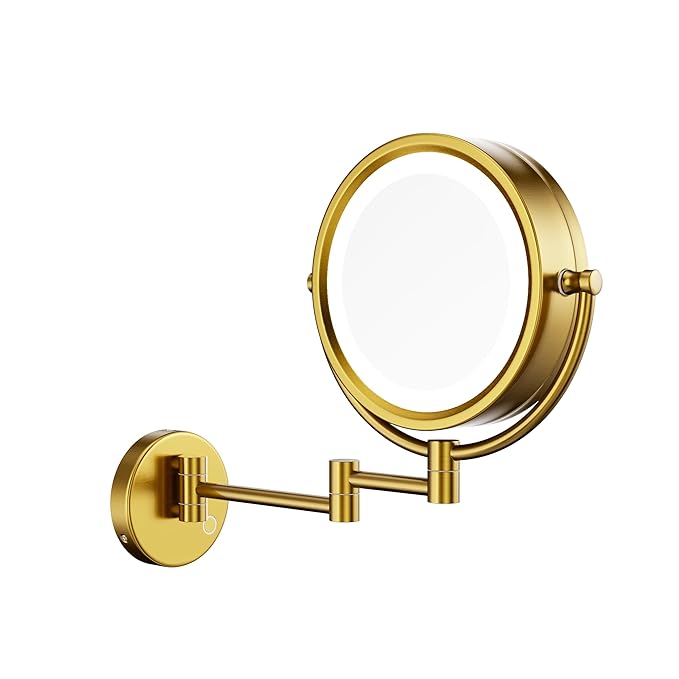 GURUN Wall Mounted Hardwired Makeup Mirror with 3 Tones Dimmable LED Lights 10x Magnifying Mirror with Touch Control for Bathroom Bedroom 13" Extendable Arm M1809DB-GJ Retro Gold
