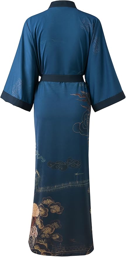 Ledamon Women's Kimono Long Robe - Classic Floral Bathrobe Nightgown