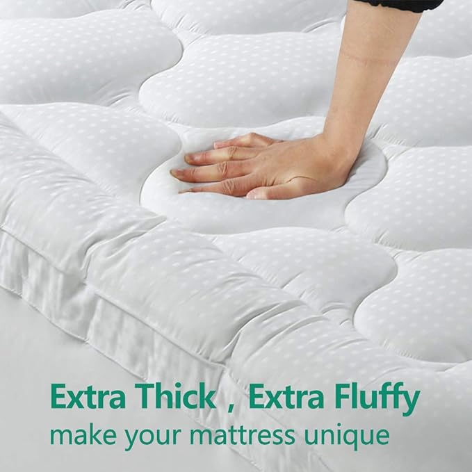 COHOME Mattress Topper Cal King 1300 GSM Extra Thick Cooling Mattress Pad 400TC Cotton Top Plush Down Alternative Fill Pillow Top Mattress Cover with 8-21 Inch Deep Pocket (72x84 Inches, White-Luxury)