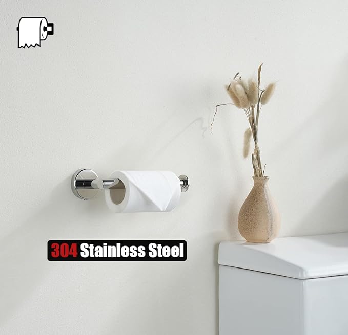 JQK Chrome Toilet Paper Holder, 5 Inch 304 Stainless Steel Thick 8mm Tissue Paper Dispenser for Bathroom, Hold Mega Rolls, Polished Chrome Wall Mount, TPH120-CH