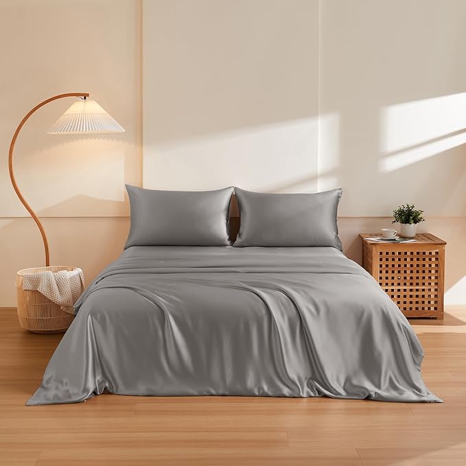 THXSILK 100% Pure Mulberry Silk Duvet Cover Set 3 Piece, 6A+ Grade Luxury Soft Bedding Silk Sheets for Hair and Skin, 1 Pcs Duvet/Quilt/Comforter Cover with 2 Zippered Pillowcases (Grey, Cal. King)