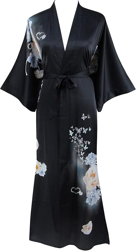 Ledamon Women's Kimono Long Robe - Classic Floral Bathrobe Nightgown