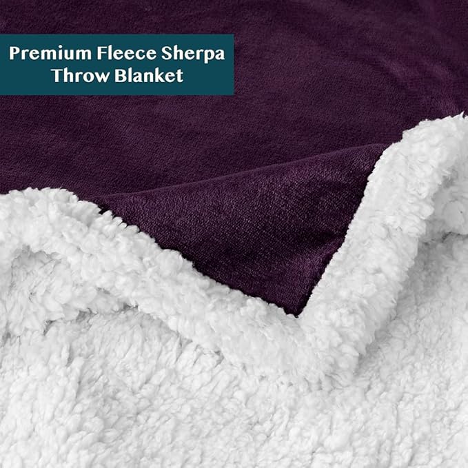 PAVILIA Sherpa Fleece Throw Blanket for Couch, Purple, Plush Soft Fuzzy Sofa Blanket, Cozy Reversible Winter Throw for Women Men, 50x60 Inches