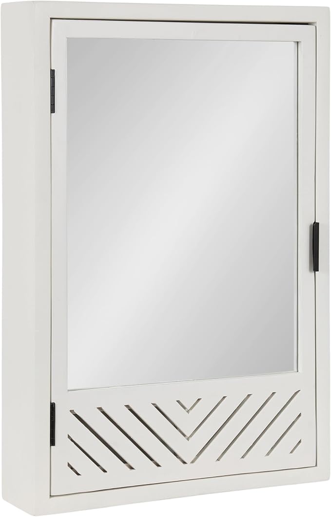 Kate and Laurel Mezzeta Decorative Modern Rectangle Bathroom Cabinet with Mirror, 20 x 5 x 30, White, Wooden Bathroom Mirror with Storage for Bath Medicine Cabinet or Over-The-Toilet Storage Option