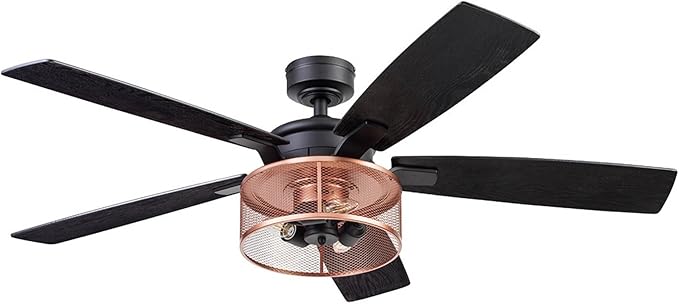 Honeywell Ceiling Fans Carnegie Industrial 52 Inch Ceiling Fan with Light, Remote Control Fan, LED Indoor Fan with 5 Blades, Black Oak and Brown Mopane Blade Finish Options, Copper (51459-01)